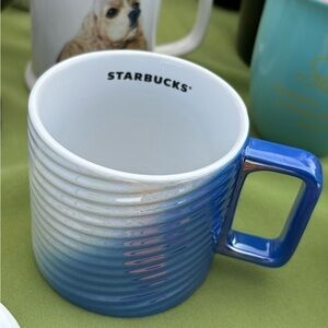Starbucks Blue Ribbed Mug with Geometric Handle